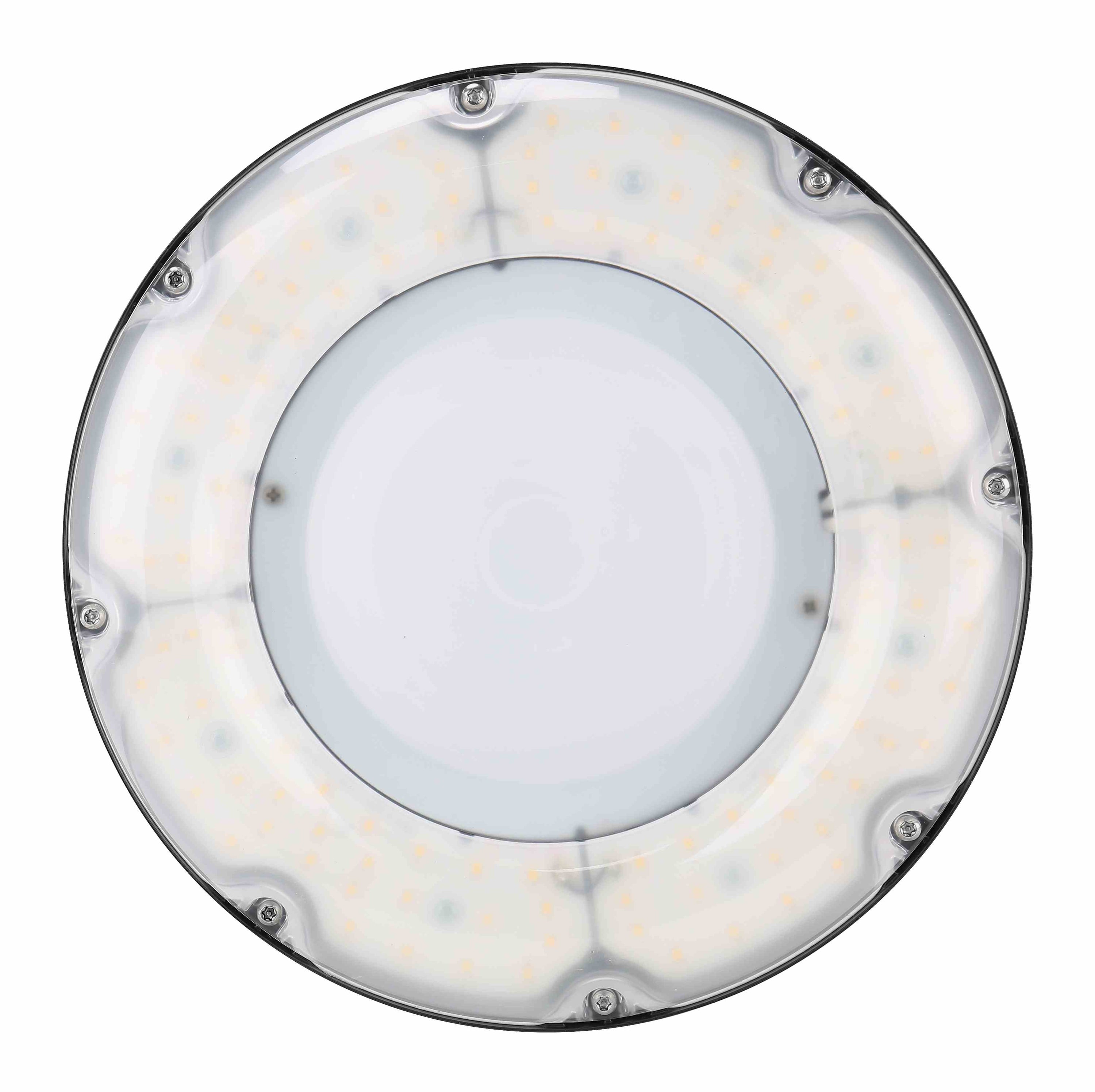 100W Round UFO LED High Bay Light 120-277VAC 5000K Frosted Lens CCT and Power Adjustable - Black